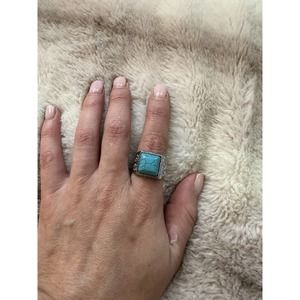 Square Turquoise And Silver Plate Costume Western Ring Sz 8